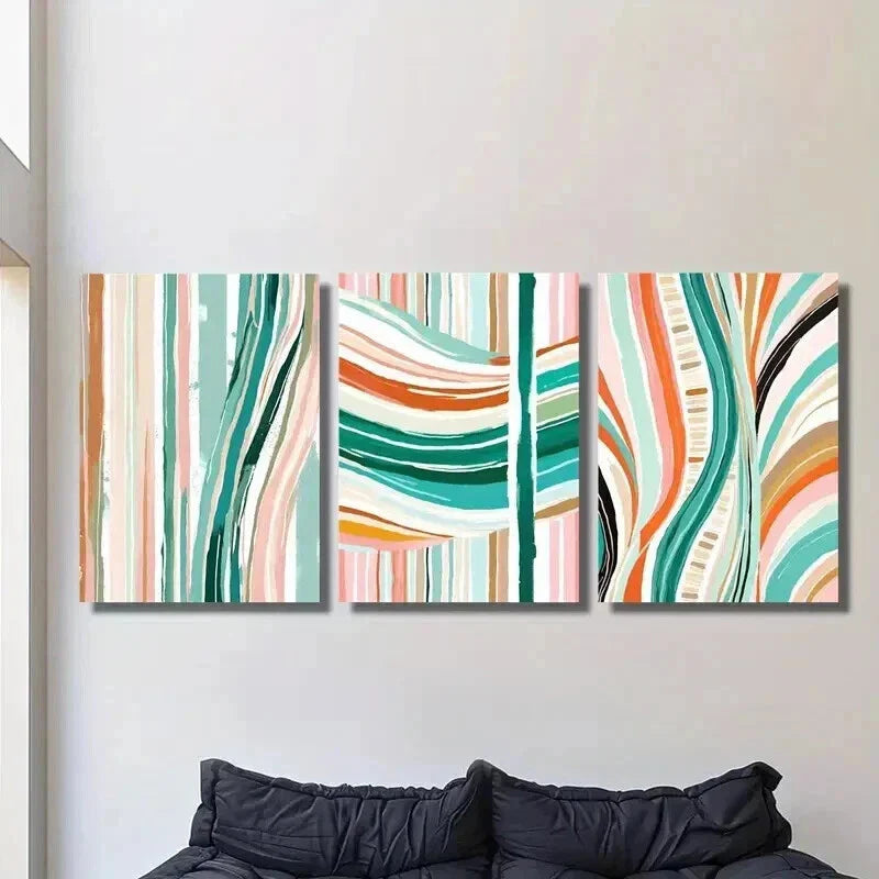 3pcs Colorful Striped Classic & Art Deco Wall Art Set Canvas Framed 40x60cm - High Quality Print 100% Australian Made Wall Canvas Ready to Hang