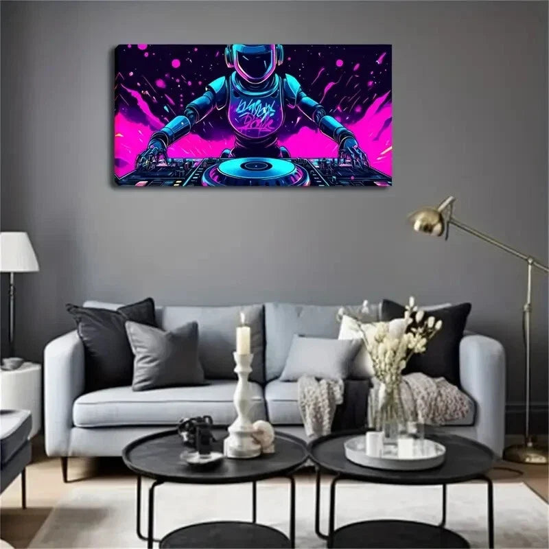 DJ table DJing Colorful Wall Art Canvas Office Home Room Framed 120x60cm