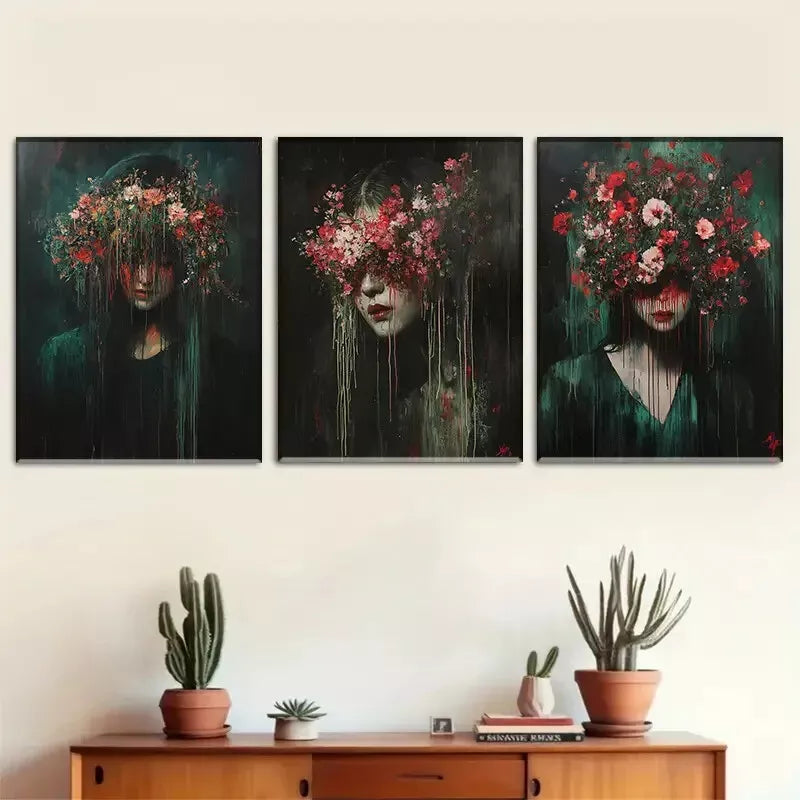3pcss beautiful Floral - veiled Portrait Wall Art Set Canvas Framed 40x60cm - High Quality Print 100% Australian Made Wall Canvas Ready to Hang