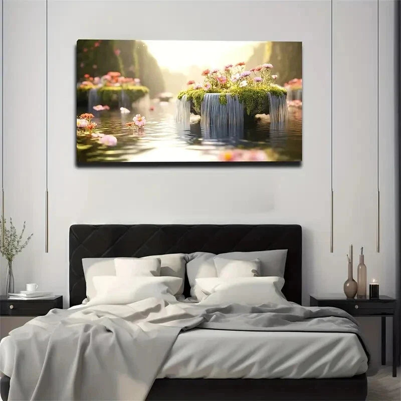 Vibrant Floral Nature Scene Wall Art Canvas Office Home Room Framed 120x60cm