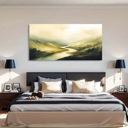 Serene River & Misty Hills Wall Art Canvas Office Home Room Framed 120x60cm