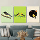 3pcs Vibrant Green Background with Black & White Metal Print Ready to Hang Art