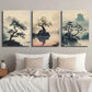 3pcs Vintage Japanese Abstract Plants and Trees Metal Print Ready to Hang Art