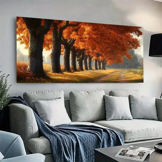 Vibrant Red Trees & Serene Wall Art Canvas Office Home Room Framed 120x60cm