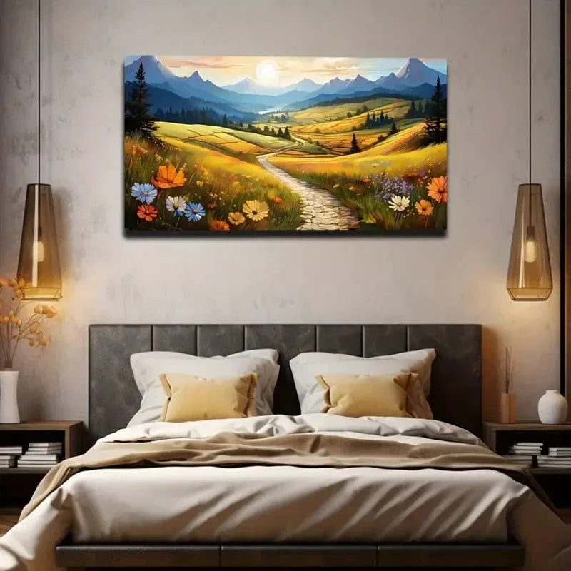 Rural Road Suitable Wall Art Canvas Office Home Room Framed 120x60cm