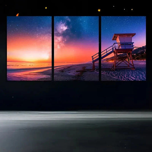 3pcs Beach View Wooden Home Sunset Metal Print Ready to Hang Art