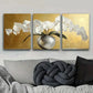 3pcs White Orchid in Silvery Vase Metal Print Ready to Hang Art
