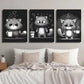3pcs Black And White Cat Illustration Wall Art Set Canvas Framed 40x60cm - High Quality Print 100% Australian Made Wall Canvas Ready to Hang