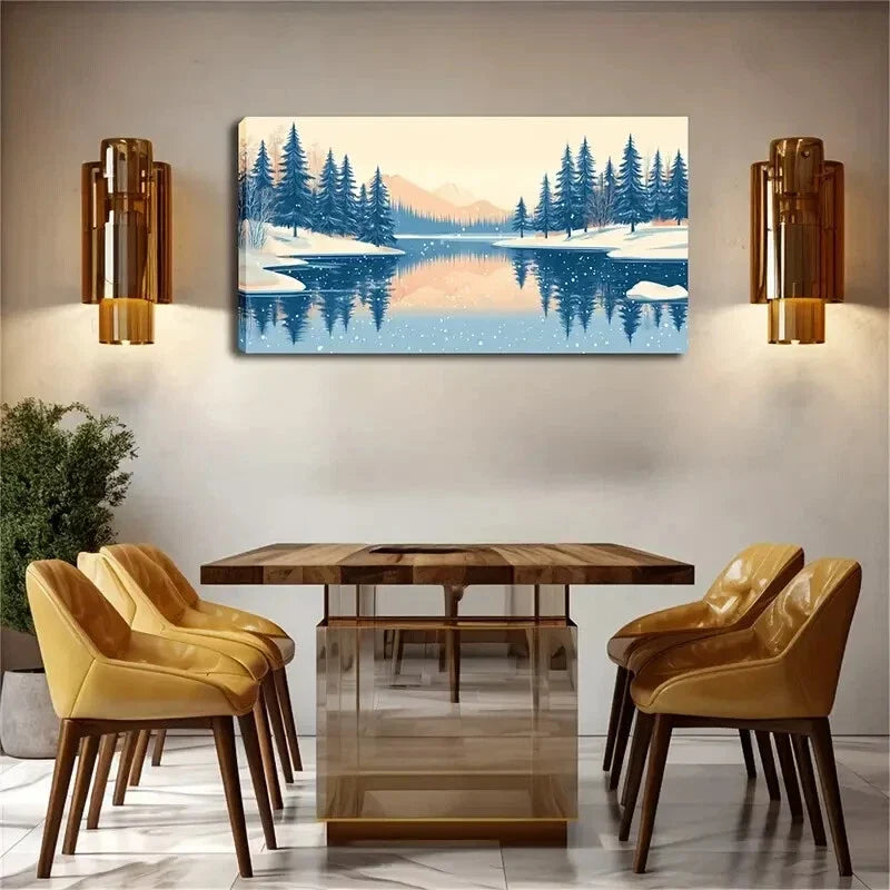 Pine Trees Standing On The Lake Wall Art Canvas Office Home Room Framed 120x60cm