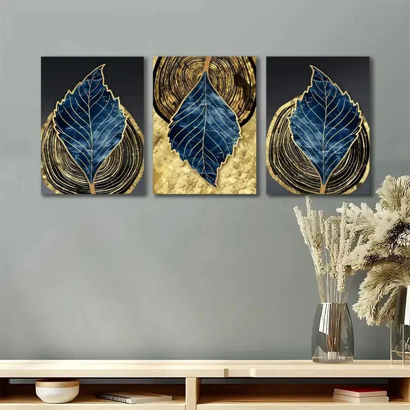 3pcs Golden And Black Abstract Metal Print Ready to Hang Art