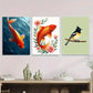 3pcs Fish Floral & Bird Vibrant Orange Koi Pink Wall Art Set Canvas Framed 40x60cm - High Quality Print 100% Australian Made Wall Canvas Ready to Hang