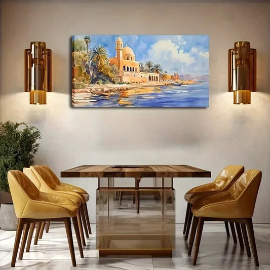Beach Town Scenery Realistic Wall Art Canvas Office Home Room Framed 80x45cm