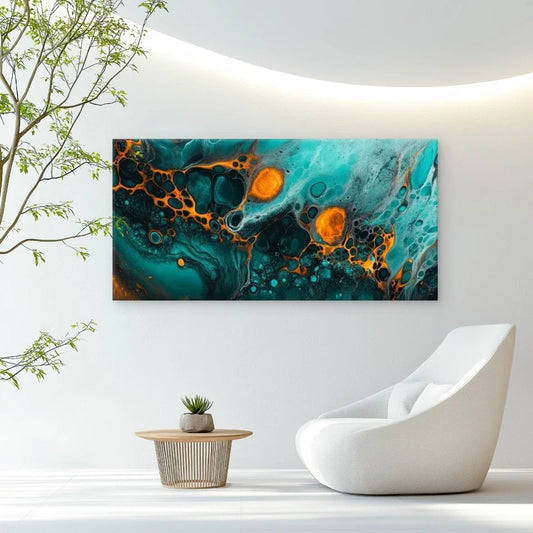 Blue, Teal, & Golden Abstract Wall Art Canvas Office Home Room Framed 120x60cm