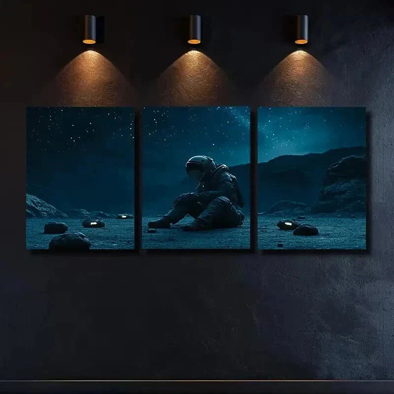 3pcs Astronaut on the Ground with Starry Sky Wall Art Set Canvas Framed 40x60cm - High Quality Print 100% Australian Made Wall Canvas Ready to Hang