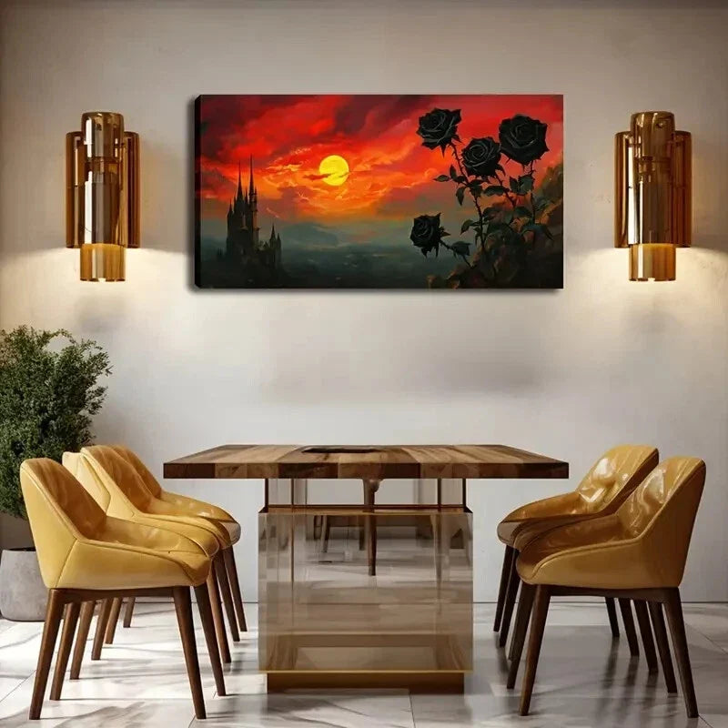 Rosebush Sunset Scene Romantic Wall Art Canvas Office Home Room Framed 120x60cm