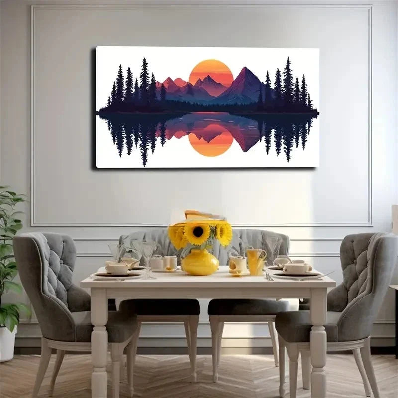 Trees & Mountain Reflections Wall Art Canvas Office Home Room Framed 120x60cm