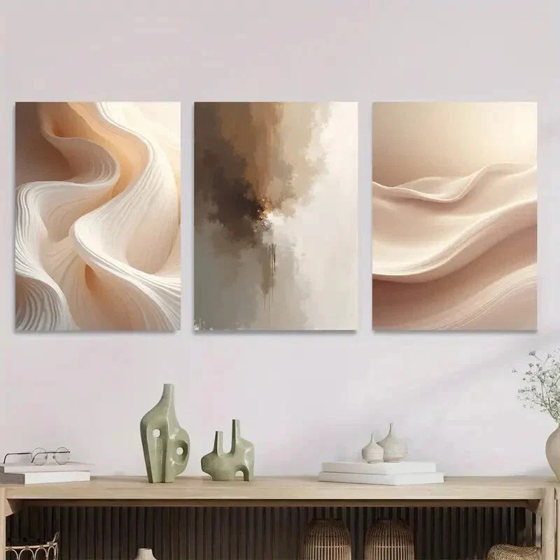 3pcs Modern Abstract Golden & White Design Metal Print Ready to Hang Art