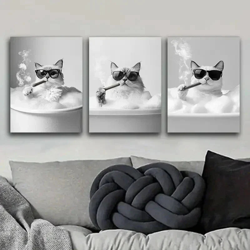 3pcs Gangster Brother Kitten Art Painting Metal Print Ready to Hang Art