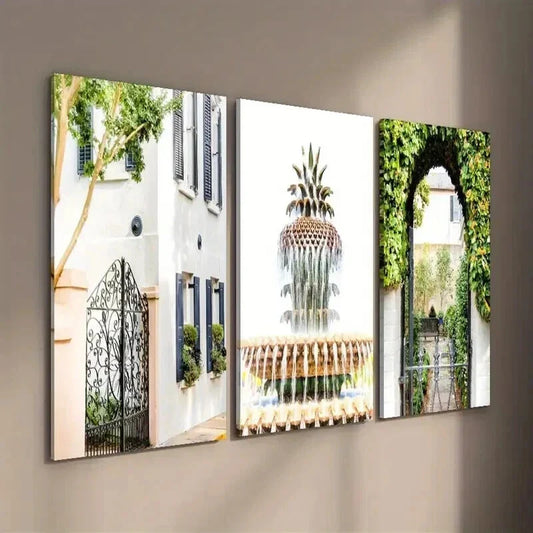 3pcs Rainbow Street Charleston House Wall Art Set Canvas Framed 40x60cm - High Quality Print 100% Australian Made Wall Canvas Ready to Hang