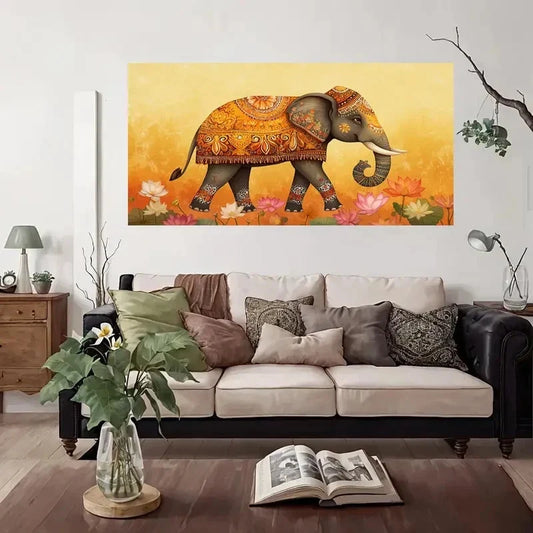 Abstract Floral Design Elephant Wall Art Canvas Office Home Room Framed 80x45cm