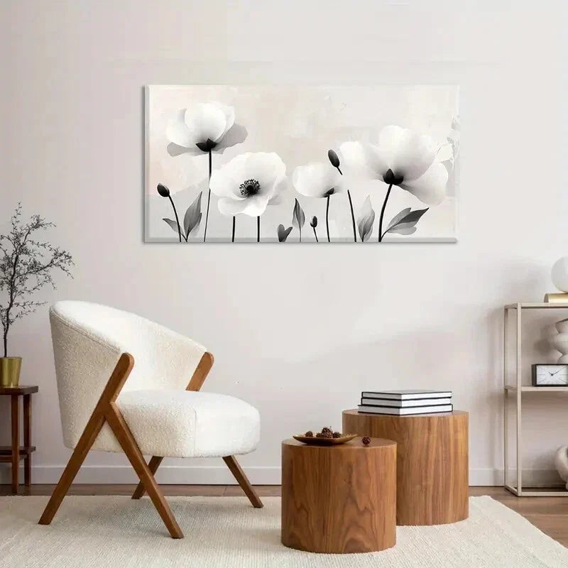White & Black Botanical Rustic Wall Art Canvas Office Home Room Framed 120x60cm