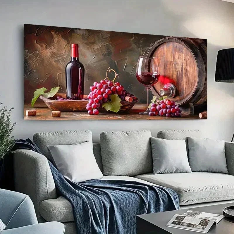 Modern Red Wine Grapes Vibrant Wall Art Canvas Office Home Room Framed 80x45cm