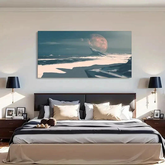 Moonlit Ocean & Seaside Décor Wall Art Canvas Office Home Room Framed 120x60cm