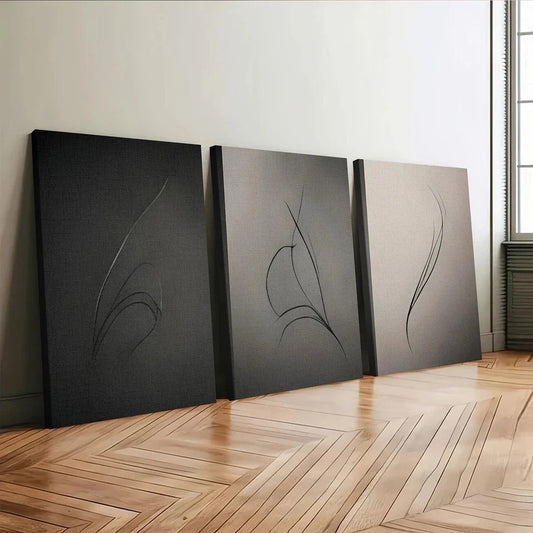 3pcs Art tryptic trendy Abstract Gray Black Line Wall Art Set Canvas Framed 40x60cm - High Quality Print 100% Australian Made Wall Canvas Ready to Hang