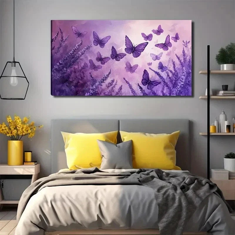 Beautiful Purple Butterfly Wall Art Canvas Office Home Room Framed 80x45cm