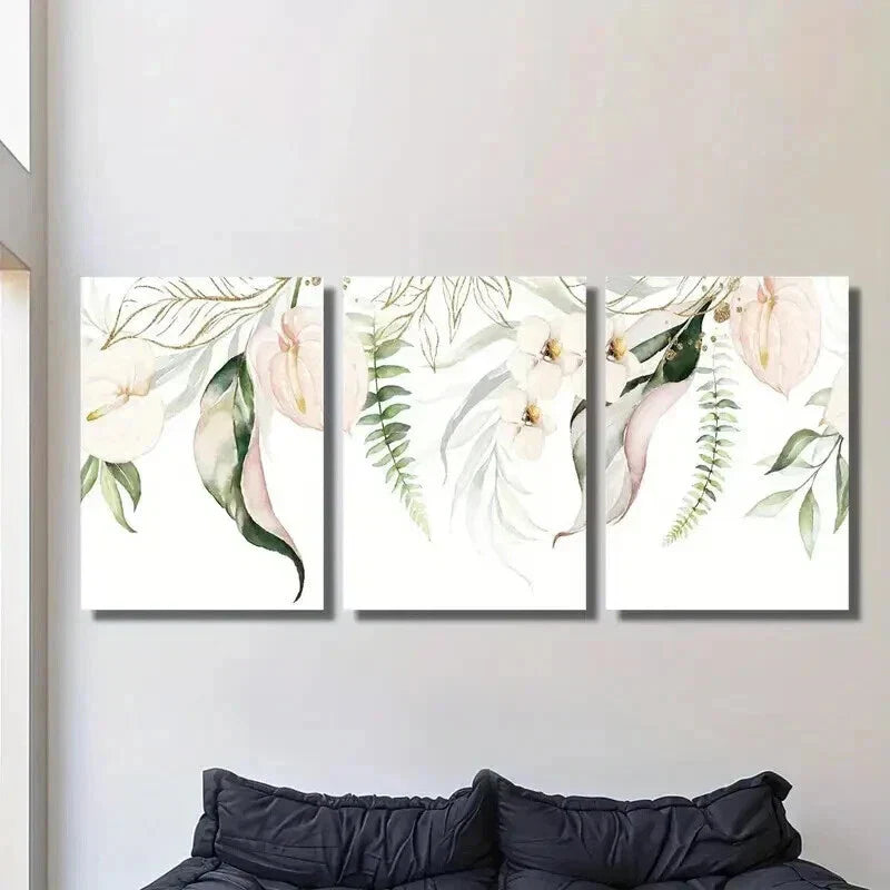 3pcs Minimalist Lily Flower Golden Nature Wall Art Set Canvas Framed 40x60cm - High Quality Print 100% Australian Made Wall Canvas Ready to Hang