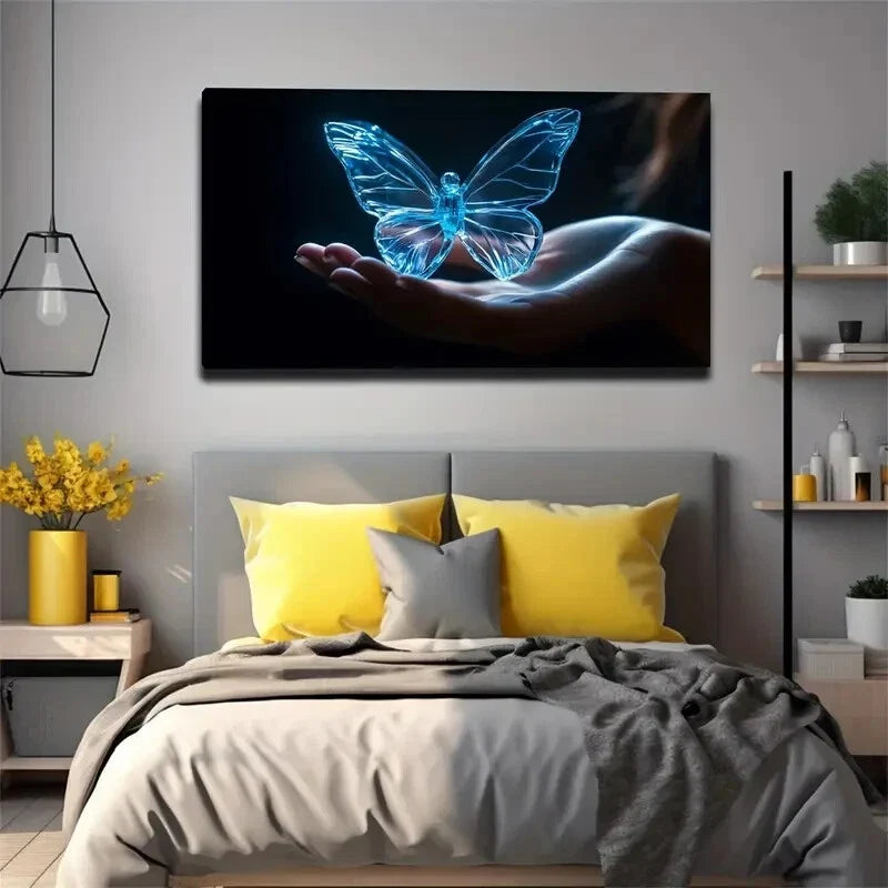 Transparent Butterfly on Palm Wall Art Canvas Office Home Room Framed 80x45cm