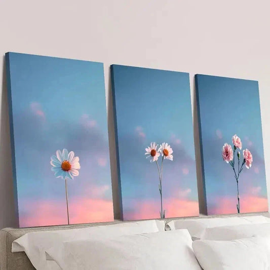 3pcs Simple Daisies and Fresh Blue Sky Wall Art Set Canvas Framed 40x60cm - High Quality Print 100% Australian Made Wall Canvas Ready to Hang