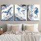 3pcs Blue & Golden Whale Jellyfish Seahorse Wall Art Set Canvas Framed 40x60cm - High Quality Print 100% Australian Made Wall Canvas Ready to Hang