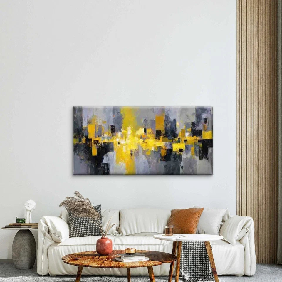 Abstract Featuring Bold Yellow Wall Art Canvas Office Home Room Framed 80x45cm
