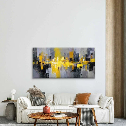 Abstract Featuring Bold Yellow Wall Art Canvas Office Home Room Framed 80x45cm