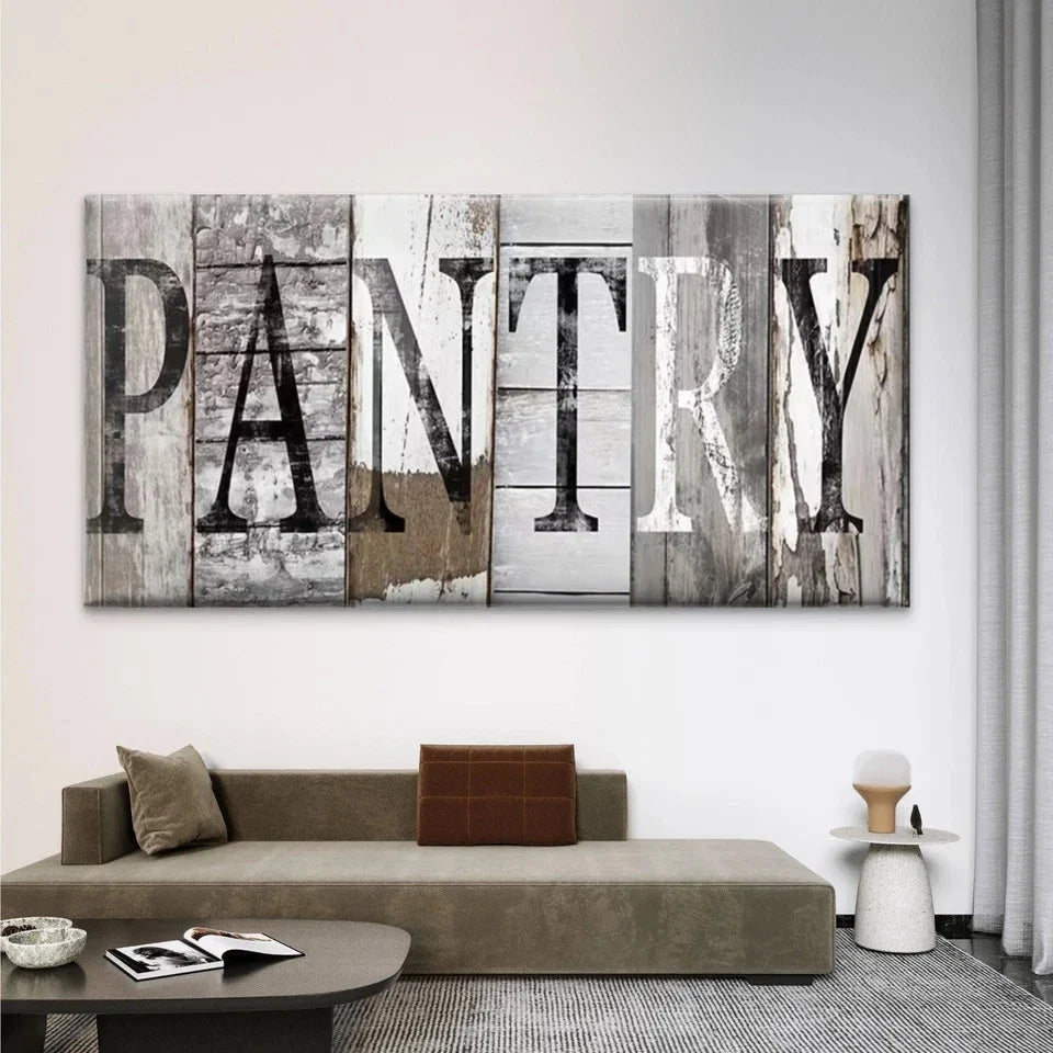 Rustic Wood Pantry Letter Wall Art Canvas Office Home Room Framed 80x45cm