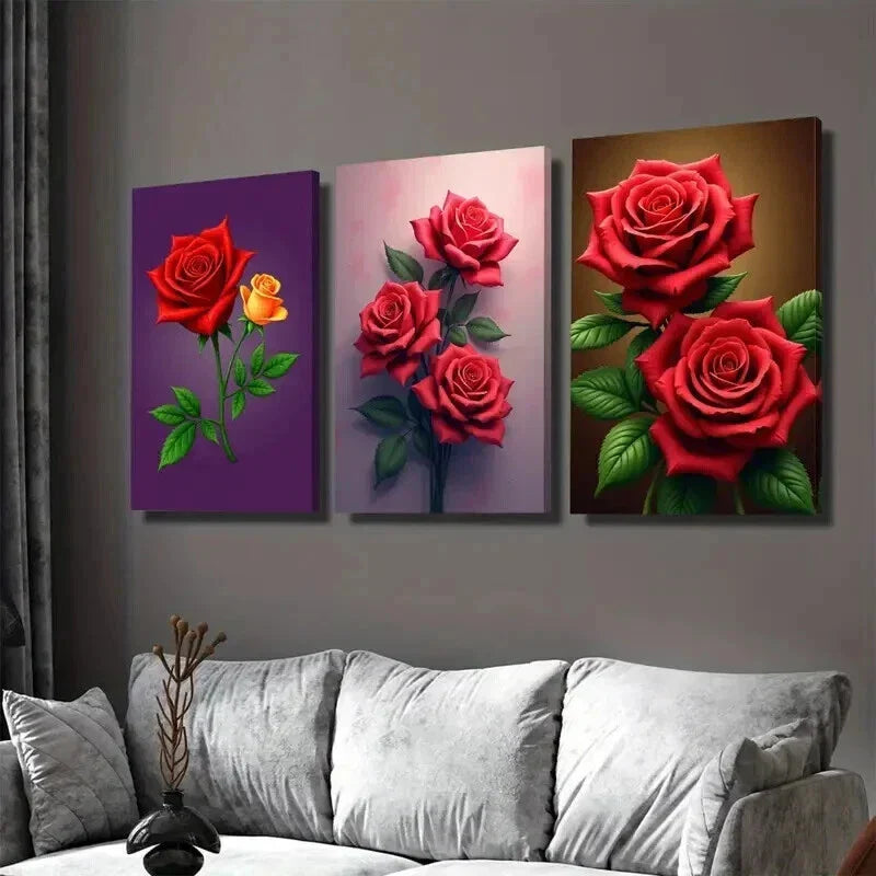 3pcs Beautiful Red Rose Elegant Floral Wall Art Set Canvas Framed 40x60cm - High Quality Print 100% Australian Made Wall Canvas Ready to Hang