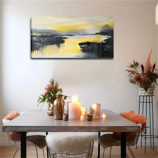 Yellow Theme Turned Sky Bclack Wall Art Canvas Office Home Room Framed 120x60cm