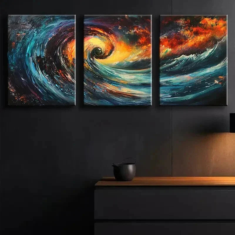 3pcs Swirling Vortex of Colors Darkness Perfect Wall Art Set Canvas Framed 40x60cm - High Quality Print 100% Australian Made Wall Canvas Ready to Hang