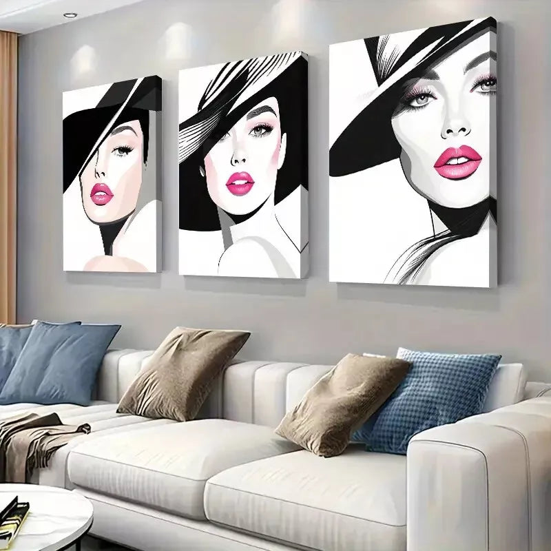 3pcs modern Chic Fashion Muse Triptych Wall Art Set Canvas Framed 40x60cm - High Quality Print 100% Australian Made Wall Canvas Ready to Hang