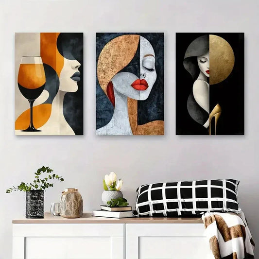 3pcs Modern Abstract Woman Minimalist Metal Print Ready to Hang Art