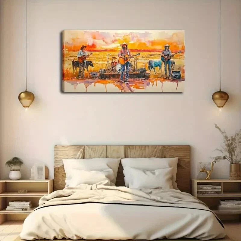 Concert Scene with Three Unique Wall Art Canvas Office Home Room Framed 120x60cm