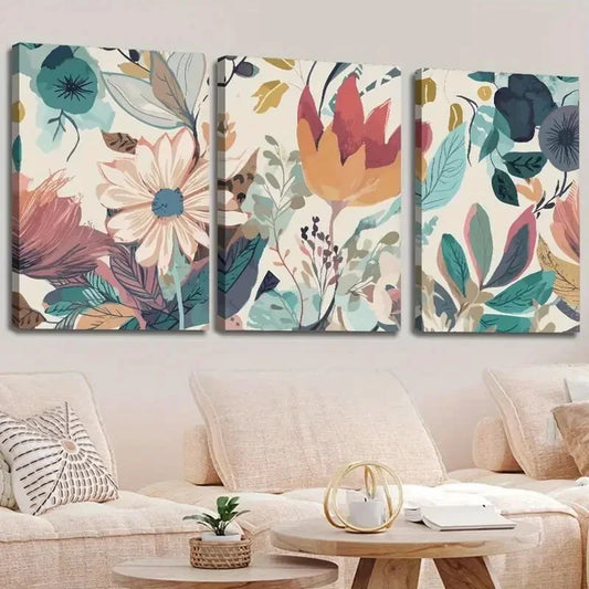 3pcs Vibrant Abstract Floral  Wall Art Set Canvas Framed 40x60cm - High Quality Print 100% Australian Made Wall Canvas Ready to Hang
