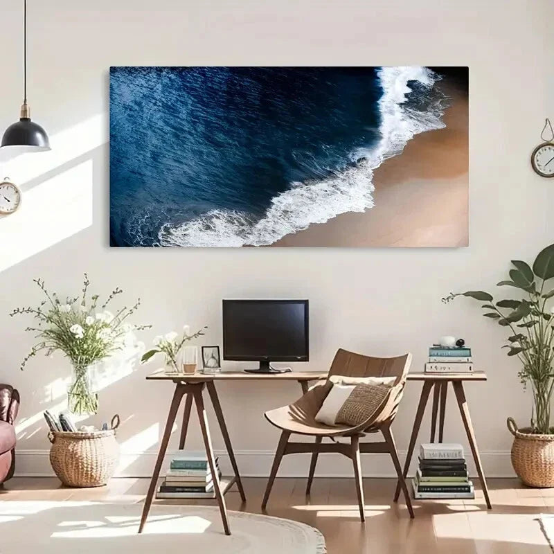Blue Ocean Waves Natural Décor Wall Art Canvas Office Home Room Framed 120x60cm