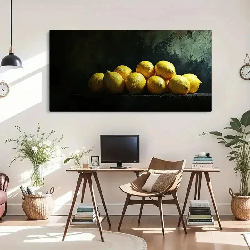 Lemon Modern Dark BG Décor Wall Art Canvas Office Home Room Framed 120x60cm
