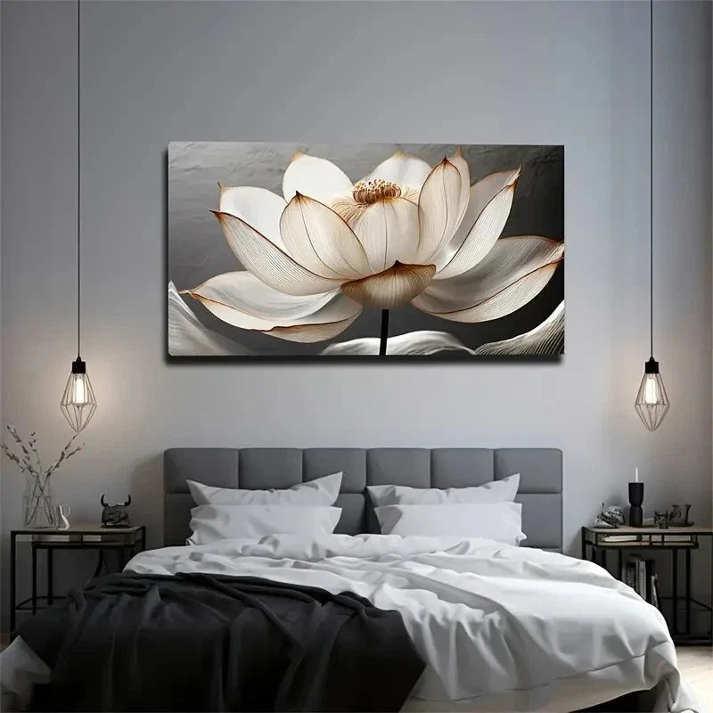 Elegant Lotus Flower Wall Art Canvas Office Home Room Framed 80x45cm