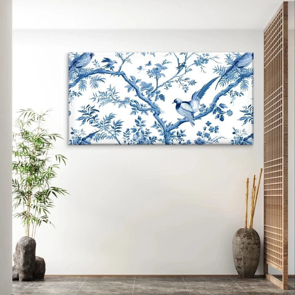 Vintage Blue and White Porcelain Wall Art Canvas Office Home Framed 120x60cm