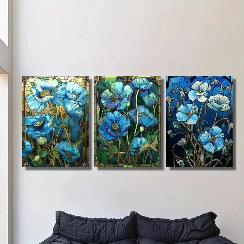 3pcs Blue Lilies And Natural Scenery Wall Art Set Canvas Framed 40x60cm - High Quality Print 100% Australian Made Wall Canvas Ready to Hang