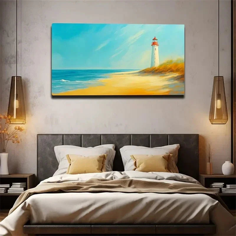 Coastal Lighthouse Waterproof Wall Art Canvas Office Home Room Framed 120x60cm