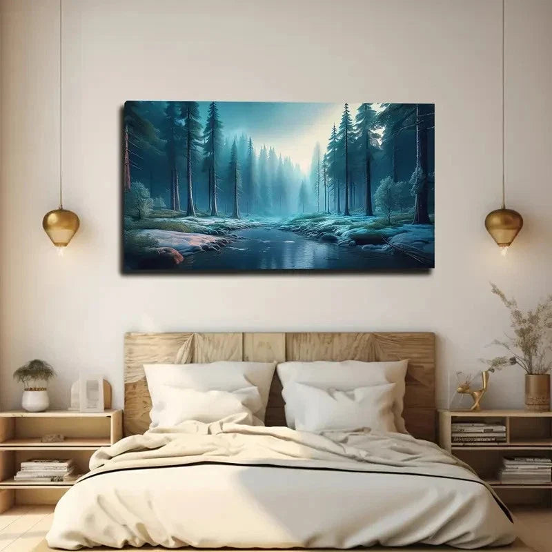 Clear Quiet Forest Stream Wall Art Canvas Office Home Room Framed 120x60cm